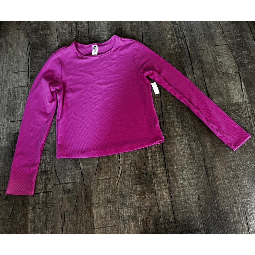 NWT Yogalicious Girls Heavenly Rib Bloom Long Sleeve Top Kids Size 12 Pink